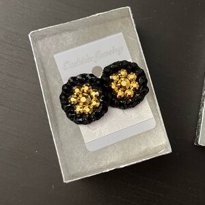 Ballroom Smooth Latin Dance Accessories Black and Gold Floral Earrings